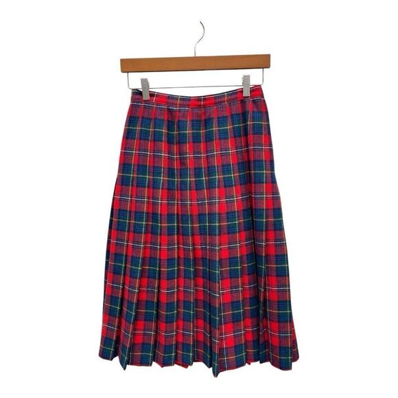 Pendleton Dresses & Skirts - Vintage Pendleton Wool Plaid Skirt Size 10 Petite Red Tartan Pleated USA Holiday